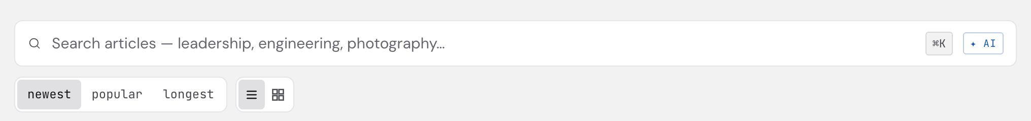The search bar with a blue AI badge in the top right corner, indicating semantic search via LanguageModel is active